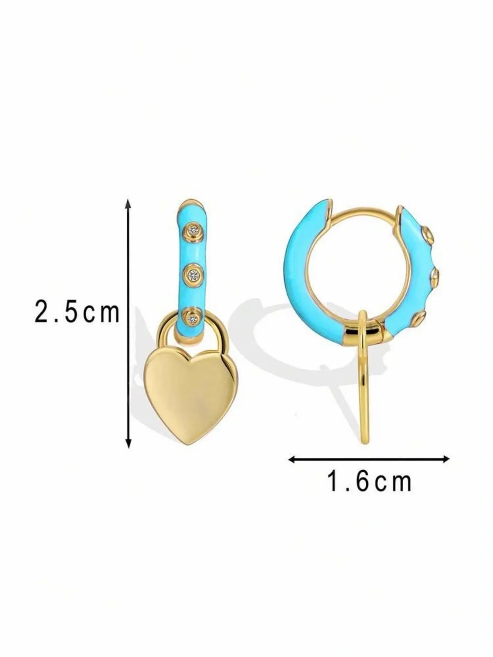 Western Gold Plated Heart Drop Hoop Earrings with Turquoise Enamel and Crystals